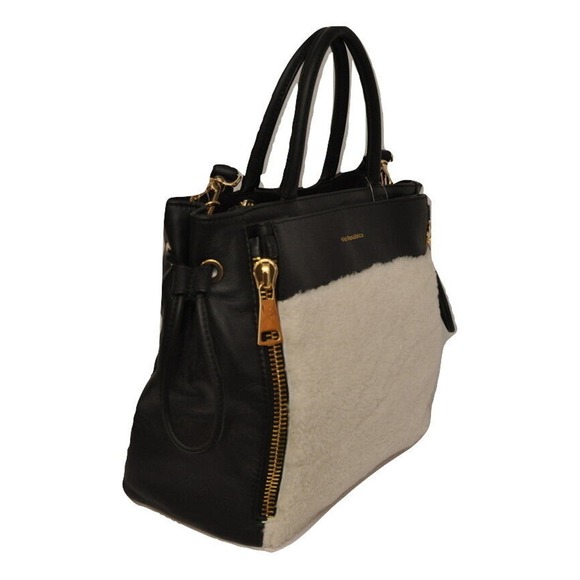 Via Repubblica Italy Genuine Shearling / Leather Handbag Cream/Black Nwt $698 - Picture 2 of 5